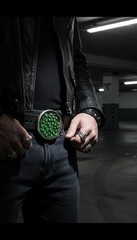 Men Silver Metal Belt Buckle Fashion Green Skeleton Biker Skulls Punk Rocker Emo