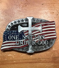CLASSIC ONE NATION UNDER GOD ENAMEL AMERICAN FLAG BELT BUCKLE