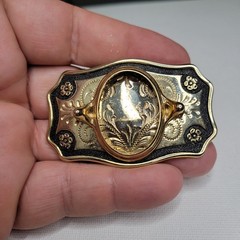 Vintage NOS Small Goldtone Belt Buckle Screw Oval Bezel Gemstone Blank Cabochon