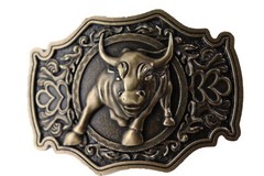 Men Antique Gold Metal Belt Buckle Cowboys Western Fashion Bull Rodeo Filigree