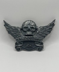 QUICK SILVER Skull & Wings Belt Buckle Vintage Large Silver Tone Unique