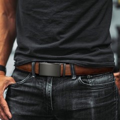 Zitahli Mens Belt Leather 30&Prime; to 36&Prime; Waist Adjustable, Brushed Grey-brwon