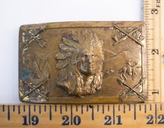 Antique 1940s Robbins Co Thoresen Native American Indian Chief Brass Belt Buckle