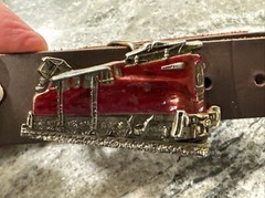 VTG 1983 GREAT AMERICAN BUCKLE ALTOONA WORKS RPR TRAIN BUCKLE W/ LEATHER BELT