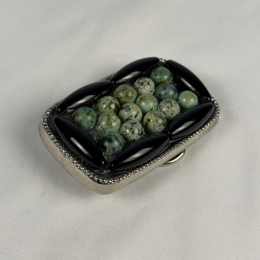 Southwestern Style Belt Buckle Turquoise Black Onyx Inlay Western Silver Tone