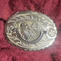 Silver Metal Men&rsquo;s Western Oval Belt Buckle Horseshoe Floral Fits 1.5in