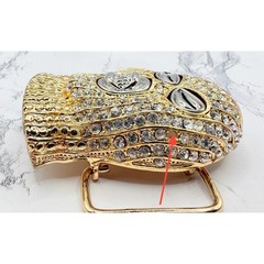 Gold Rhinestone Mask Belt Buckle Fits 1.5&Prime; Belt Western Biker Hip Hop Goon Mask