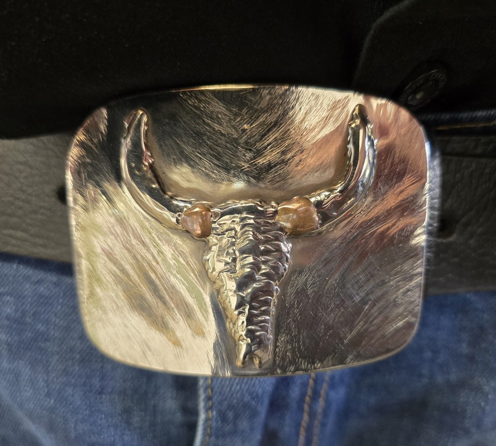 Handmade TIG Weld Bull Skull Belt Buckle Stainless Steel Rust Buckles Western