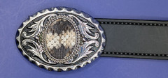 Real Coon Tail Rattlesnakes Insert with Bezel & Silver Scroll Belt Buckle #2625