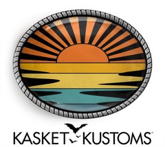 Vintage Sunset Belt Buckle – Retro Beach, Sun, Silver or Gold, Oval Belt Buckle