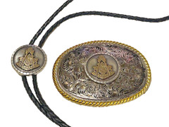 Masonic Freemasons Past Master Belt Buckle and Bolo Set