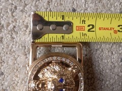 Gold Wolf Head Belt Buckle Rhinestone Blue Eyes Bling Hip Hop Mens Slide GUC