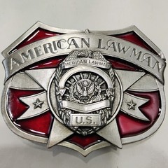 SISKIYOU Red Enamel Belt Buckle American Lawman Vintage 1986 Law Enforcement