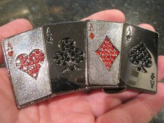 FOUR ACES PLAYING CARDS THEME BELT BUCKLE COVERED IN CRYSTALS GW-17