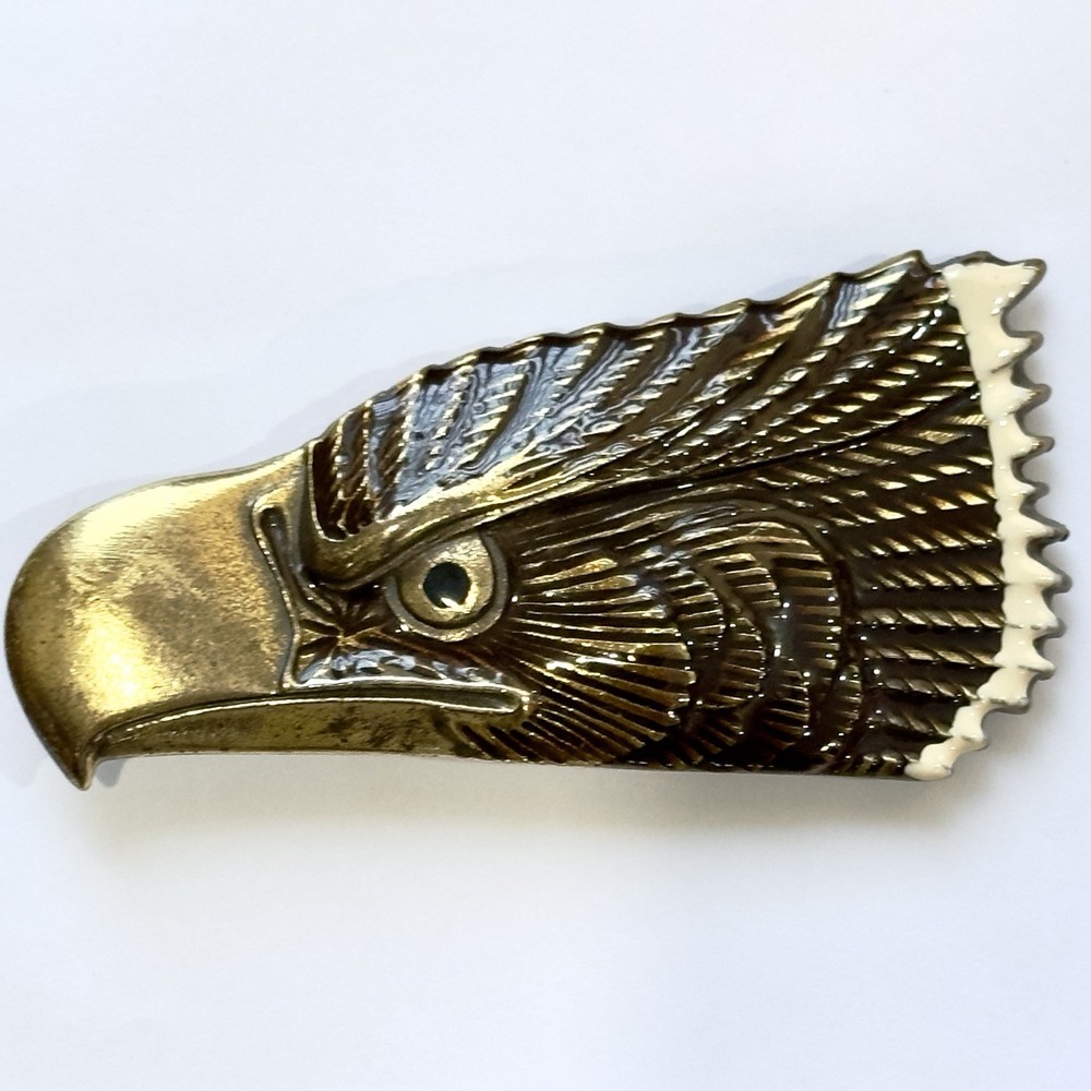 Vtg Eagle Head Brass Buckle Enameled 1979 Grt American Buckle Co #120 USA Ltd Ed