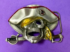 Jolly Roger Pirate Skull Crossed Swords Solid Pewter Great American Belt Buckle