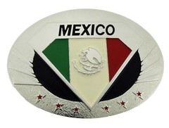 Mexico Mexican Men Women Flag Belt Buckle Vintage Silver Metal Western Cowboy