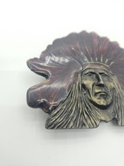 Vintage Native American Indian Chief Head Headdress Belt Buckle Metal 70s 4&Prime;