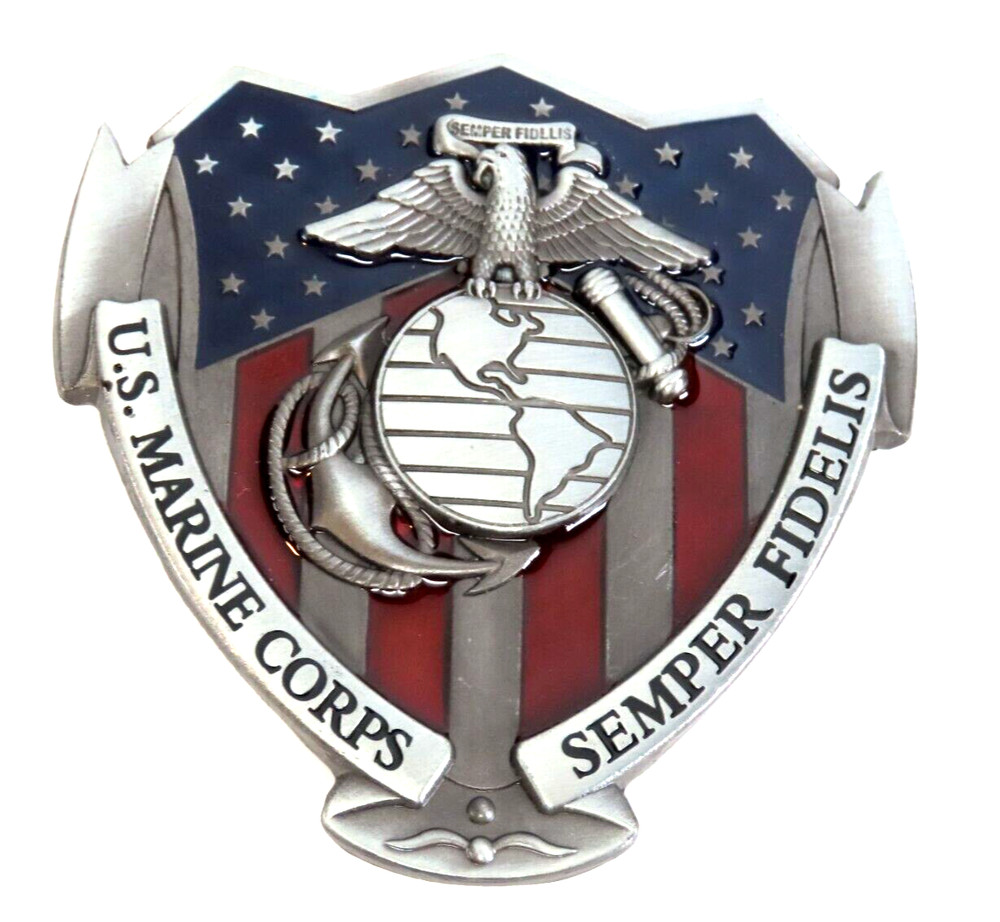 US Marine Corps Semper Fidelis Metal Enameled 3D Belt Buckle