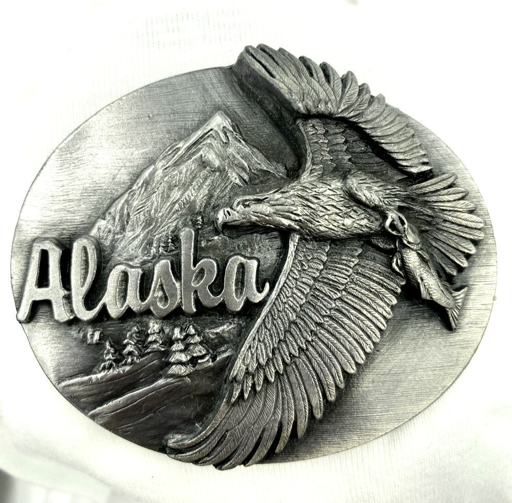 VTG Mens Siskiyou Buckle Co Alaska Bald Eagle Belt Buckle Pewter Americana Lot27