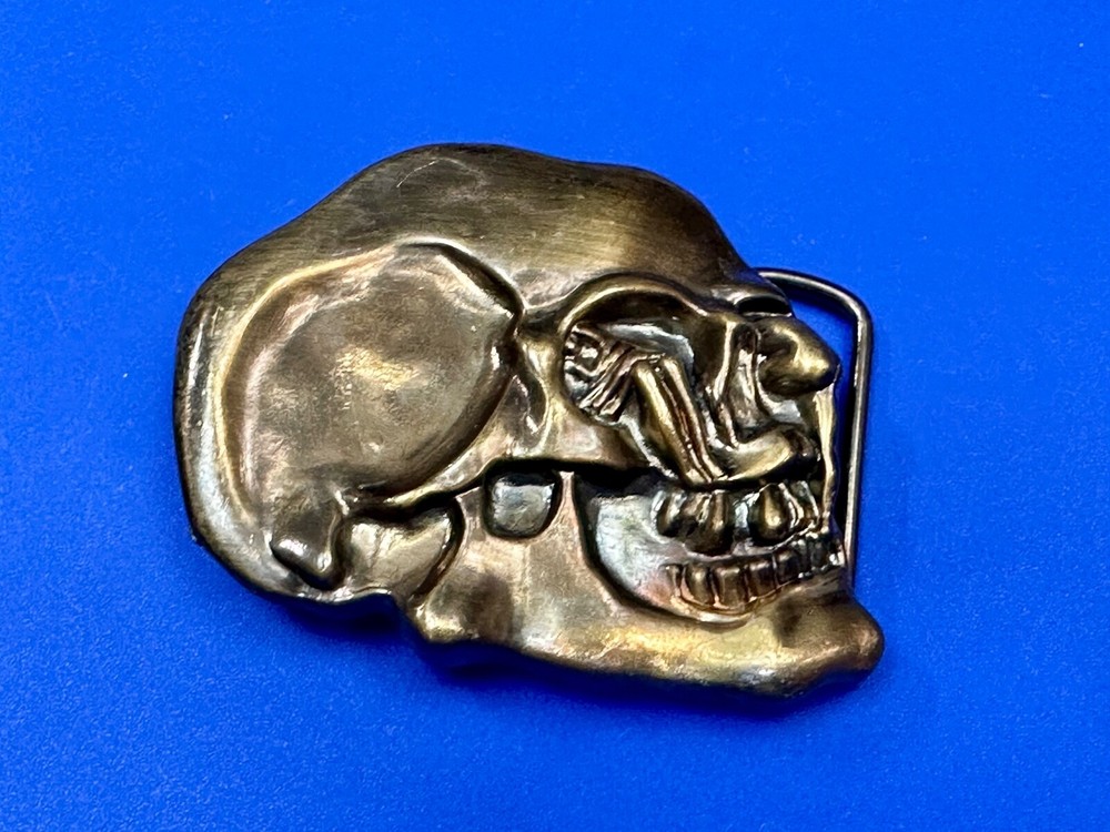 Bronze Tone Skull Head Creepy Halloween Vintage Belt Buckle