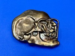 Bronze Tone Skull Head Creepy Halloween Vintage Belt Buckle