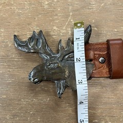 Brass Moose Belt Buckle w/Hand Tooled Brown Leather Western Wear Belt Size 40