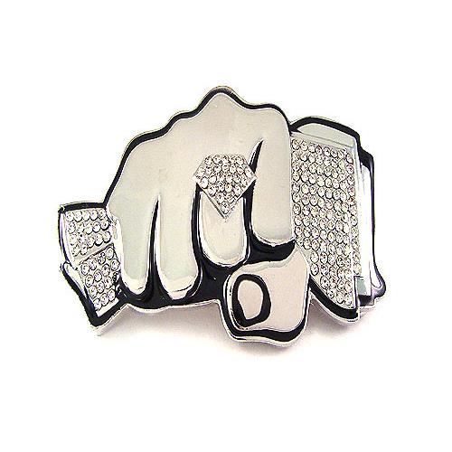 Bling Rhinestones Money Diamond Knuckle Fist Silver Chrome HIP HOP Belt Buckle