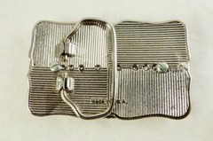 Blue Cobalt Glass 30×40 MM Rhodium Plated Belt Buckle Made In The USA