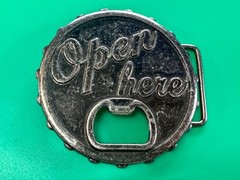 OPEN HERE Bar Party Pick Up Line Novelty Drinking Belt Buckle with Bottle Opener