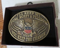 CODY JAMES MEN&rsquo;S Guns Money Freedom You Keep the Change Belt Buckle New Boxed 4&Prime;