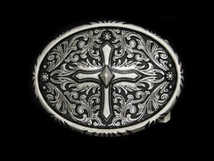 TC03174 REALLY NICE **IRON CROSS ORNAMENTAL** FASHION ART PEWTERTONE BELT BUCKLE