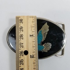 Black Enamel Oval Belt Buckle Turquoise Color Silver Eagle Silver Western Style