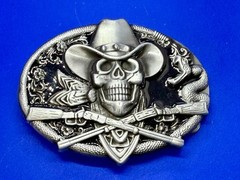 Cowboy Skull Bandana with Crossed Rifles Snakes Silver Color Western Belt Buckle
