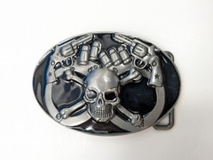 Biker Skull Pistol Revolver Gun Hand Cuffs Belt Buckle NEW Metal outlaw