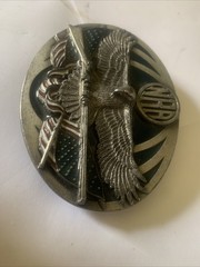 1995 NRA belt buckle , Eagle & Flag design, Bergamot co. E-251 USA Grey Metal