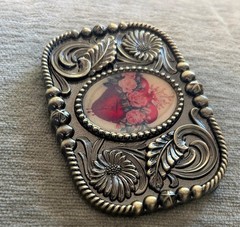 Heart and Roses Belt Buckle Valentines Western Mexican Sacred Sagrada Art