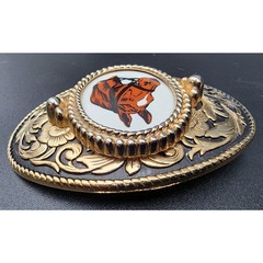 Vintage Brass Horse Head Belt Buckle with Porcelain Cameo 3.25&Prime; Western