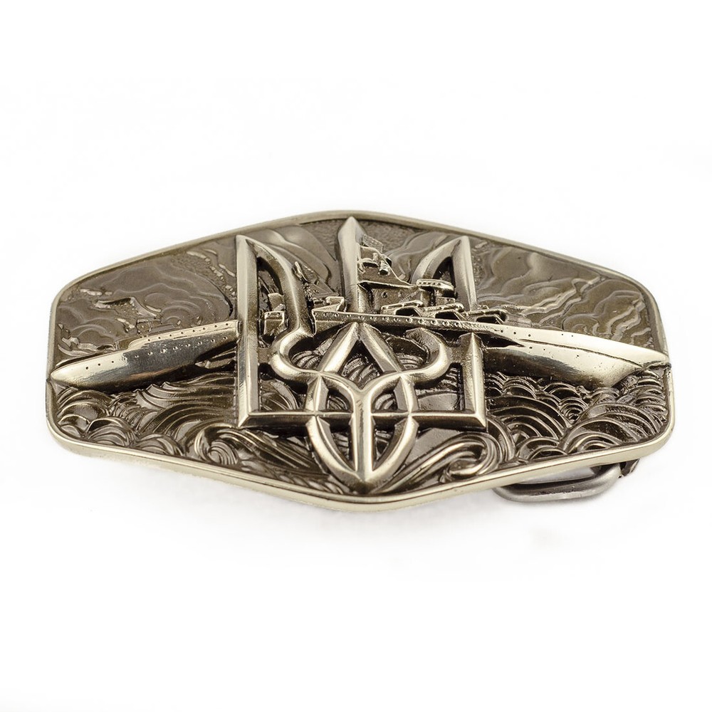 Warship done! German silver belt buckle, ukrainian trident, russian combat ship