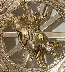Vintage Metal Belt Buckle, Big Size, Brass and Silver, Bull Riding, Horses