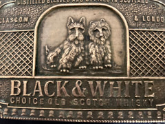 Vintage Black & White Scotch Whisky Solid Brass Belt Buckle, Fantasy Collection