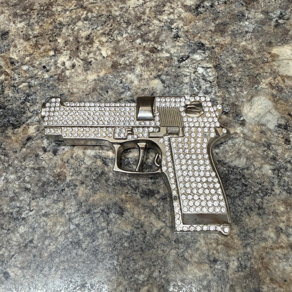 GUN THEME BELT BUCKLE ENCRUSTED WITH SPARKLING CRYSTALS – LARGE – GW-15