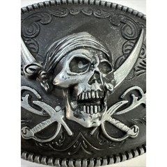 Pirate Skull & Crossed Swords Belt Buckle Antique Silver Biker Goth Punk