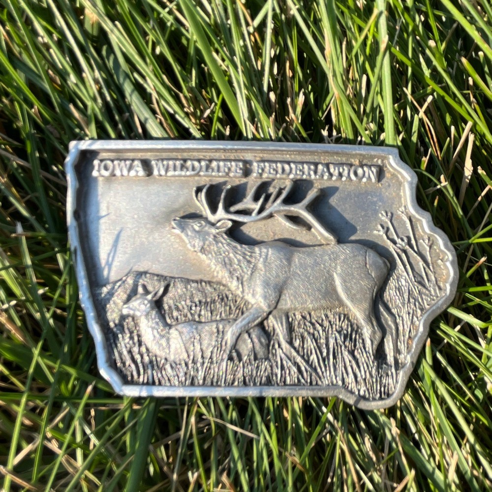 Vintage Iowa wildlife federation elk Western Metal Belt Buckle
