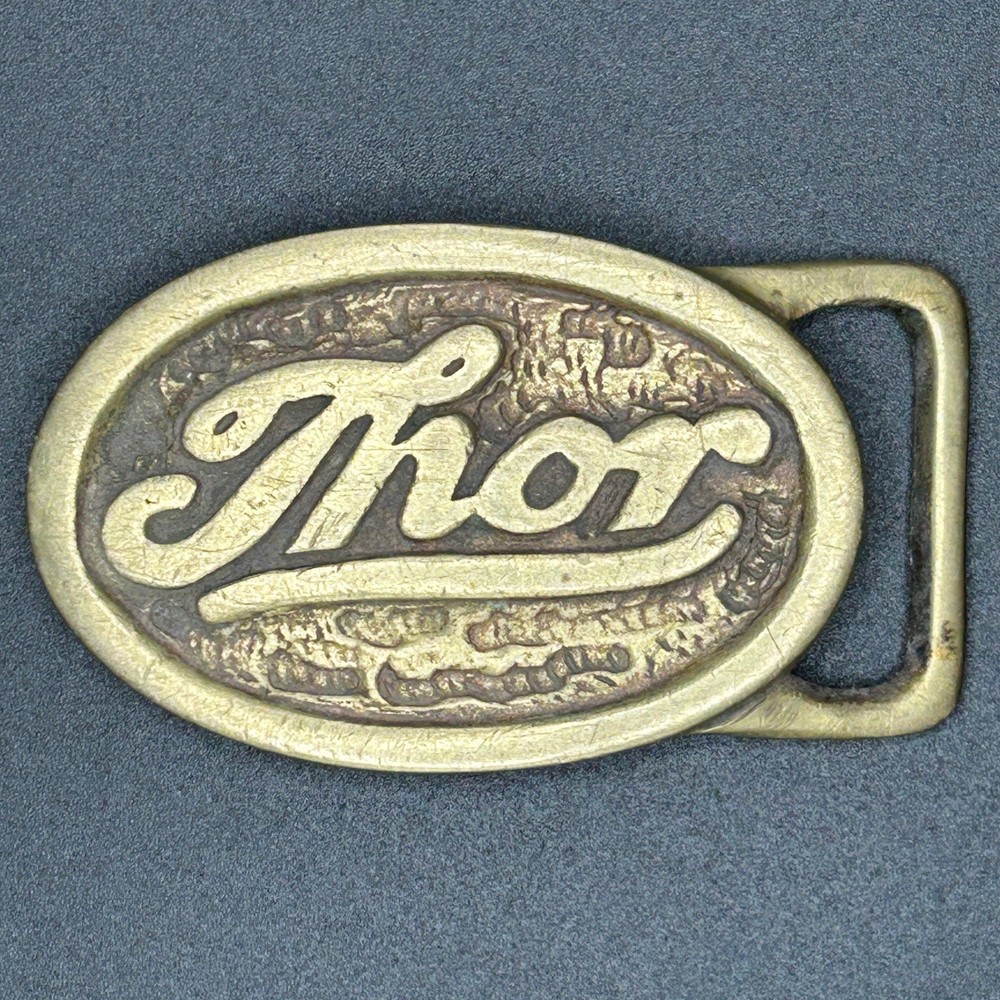 Vintage Thor Motocross Belt Buckle Brass Tone Oval Racing Logo Unisex