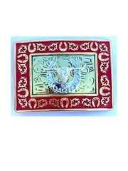 Western Buckle Gold Silver Red Longhorn Bull Cowboy Fit 2 » Hebillas Vaqueras