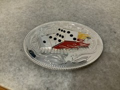 large dice belt buckle Sliver