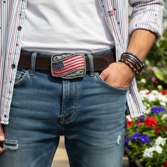 NEW Men Women Silver Metal Buckle USA Flag United States Of America Memorial Day