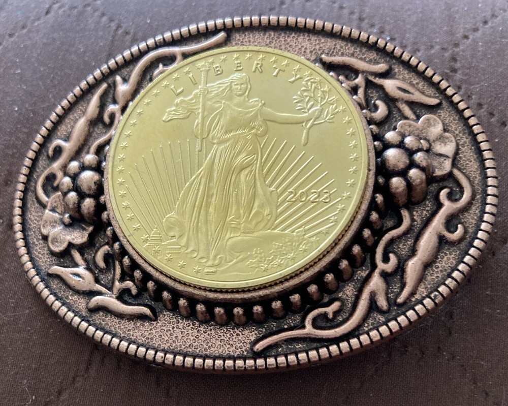 cowboy belt buckle With 2023 Lady Liberty Gold Plated Coin