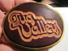 VINTAGE TUG VALLEY THEME BELT BUCKLE LEATHER AND BRASS BBA-7